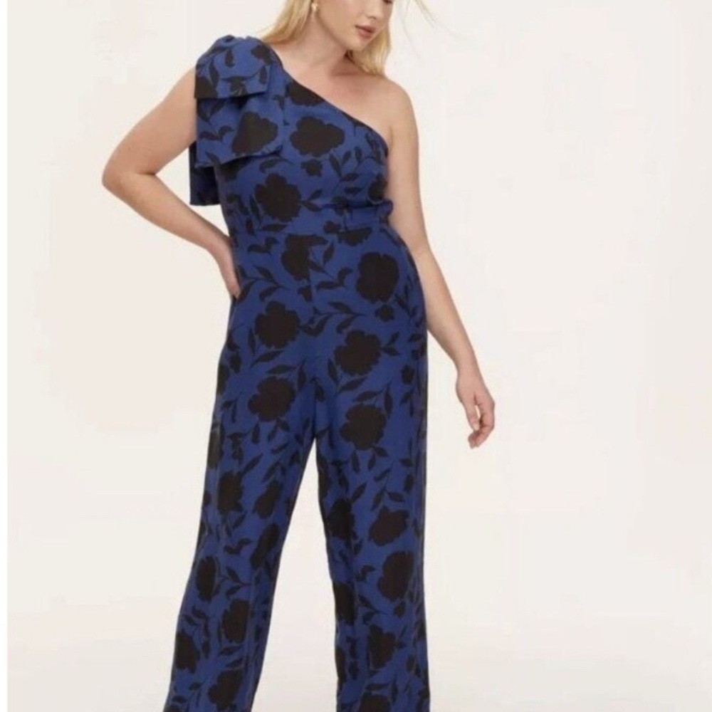 Kate Spade Blue and Black Floral One-Shoulder Jumpsuit